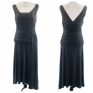 Js Boutique Solid Black Ruched Waist Asymmetrical Sleeveless Midi Dress